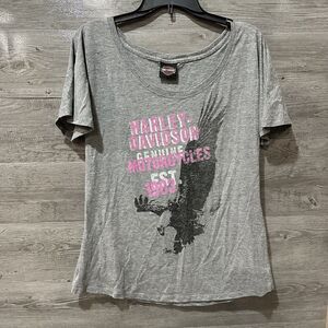 Harley Davidson Tee Shirt Short Sleeve Gray Sz Large Lightweight Embellished